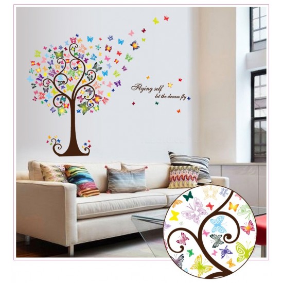 Sticker decorativ, Copacul cu fluturi, 130 cm, 799STK