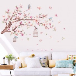 Sticker decorativ, Creanga de copca cu flori roz, 90 cm, 1138STK