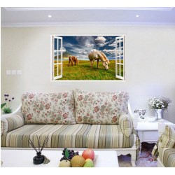 Sticker decorativ, Fereastra 3D, Cai, 85 cm, 615STK