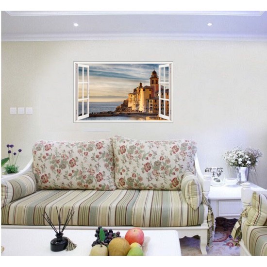 Sticker decorativ, Fereastra 3D, Camogli liguria, 85 cm, 671STK