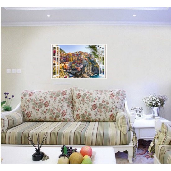 Sticker decorativ, Fereastra 3D, Cinque Terre, 85 cm, 673STK