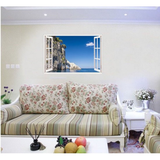 Sticker decorativ, Fereastra 3D, Insula Zakynthos, 85 cm, 675STK