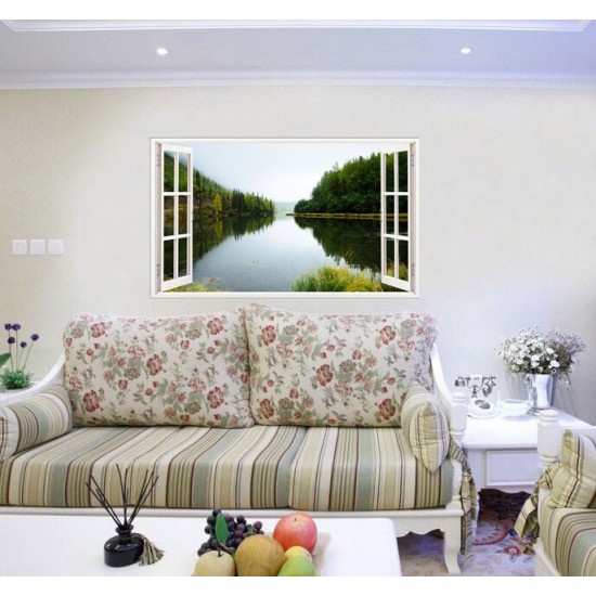 Sticker decorativ, Fereastra 3D, Lac, 85 cm, 558STK