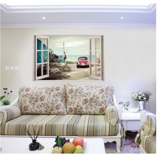 Sticker decorativ, Fereastra 3D, Masina, 85 cm, 519STK