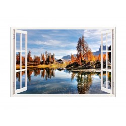 Sticker decorativ, Fereastra 3D, Peisaj de munte, 85 cm, 580STK