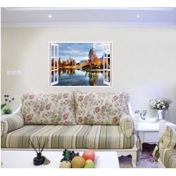Sticker decorativ, Fereastra 3D, Peisaj de munte, 85 cm, 580STK
