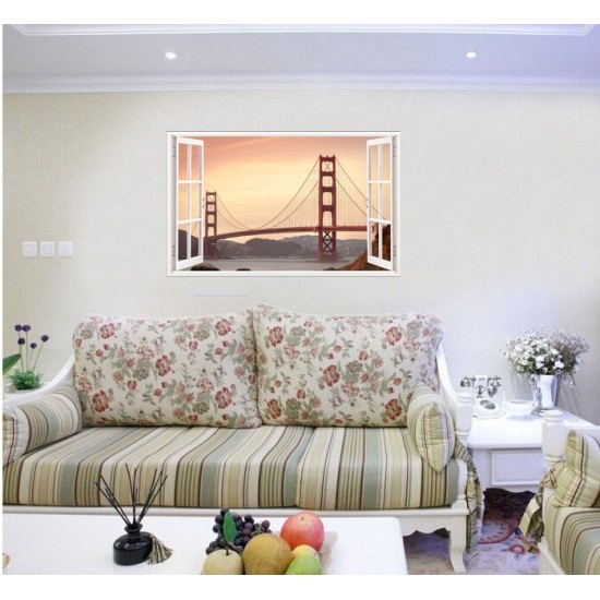 Sticker decorativ, Fereastra 3D, Podul Golden Gate, 85 cm, 641STK