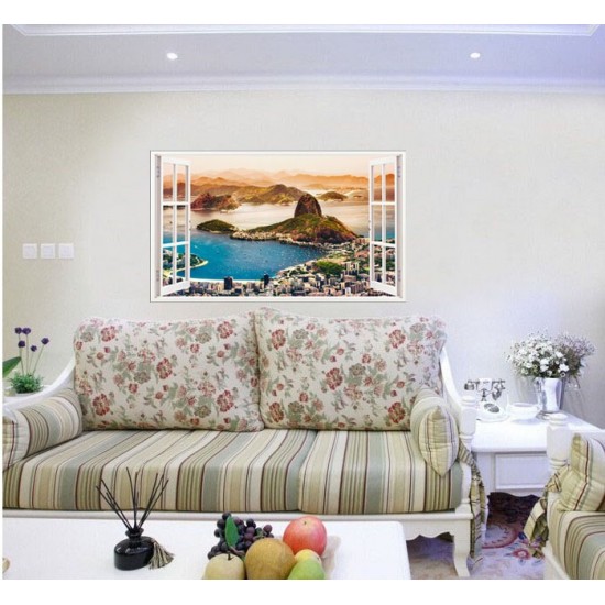 Sticker decorativ, Fereastra 3D, Rio de Janeiro, 85 cm, 569STK