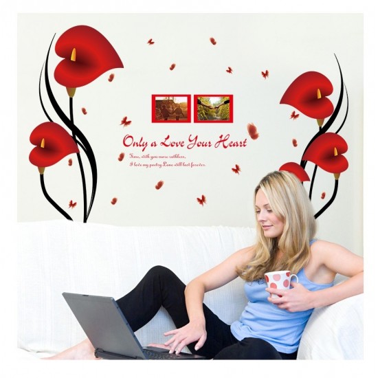 Sticker decorativ, Flori Anthurium rosii, 147 cm, 742STK