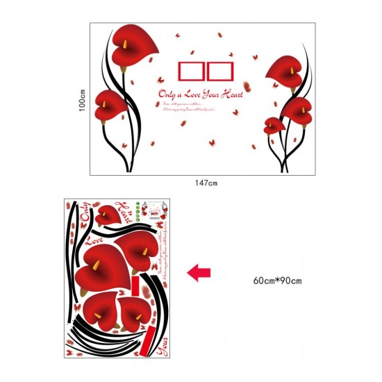 Sticker decorativ, Flori Anthurium rosii, 147 cm, 742STK