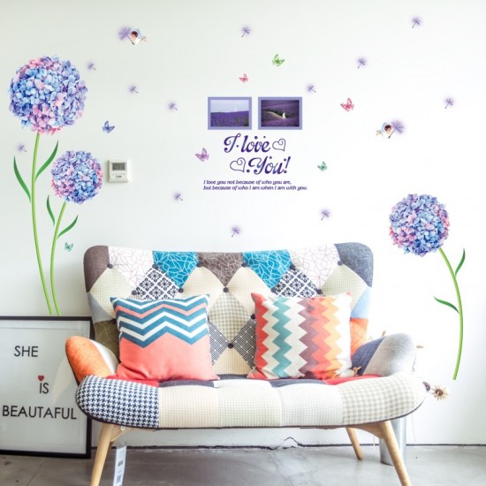 Sticker decorativ, Flori albastre cu 2 rame foto, 145 cm, 795STK