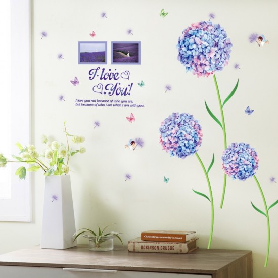Sticker decorativ, Flori albastre cu 2 rame foto, 145 cm, 795STK