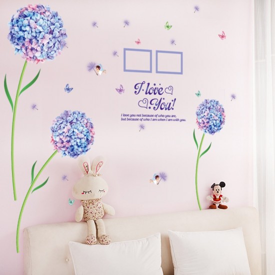Sticker decorativ, Flori albastre cu 2 rame foto, 145 cm, 795STK