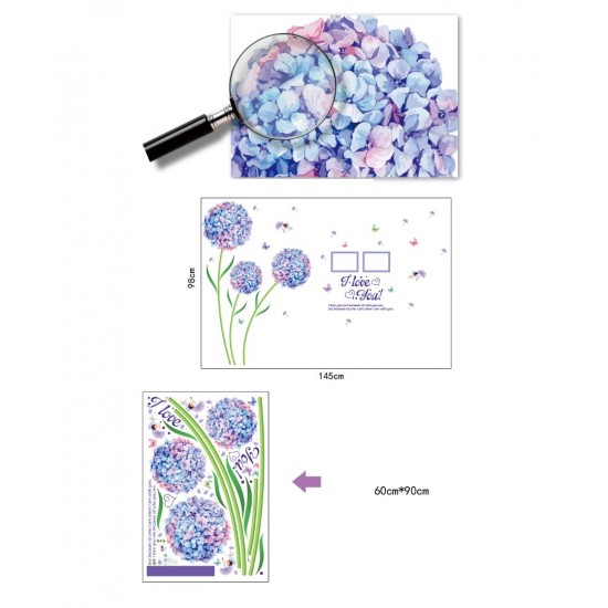 Sticker decorativ, Flori albastre cu 2 rame foto, 145 cm, 795STK
