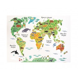 Sticker decorativ, Harta lumii a animalelor, 140 cm, 750STK