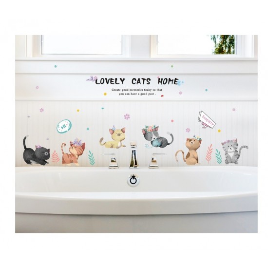 Sticker decorativ, Pisici, Lovely cats home, 135 cm, 728STK Sticker decorativ, Pisici, Lovely cats home, 135 cm, 728STK
