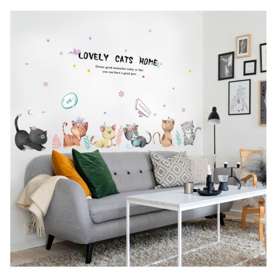 Sticker decorativ, Pisici, Lovely cats home, 135 cm, 728STK Sticker decorativ, Pisici, Lovely cats home, 135 cm, 728STK