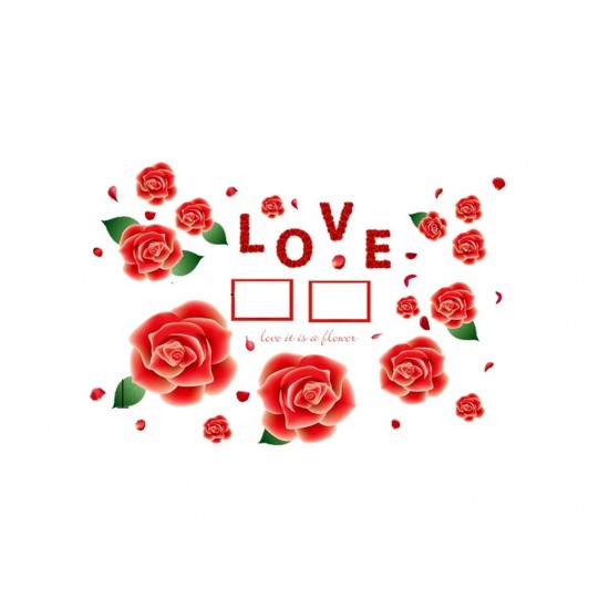 Sticker decorativ, Trandafiri rosii cu 2 rame foto, 120 cm, 793STK