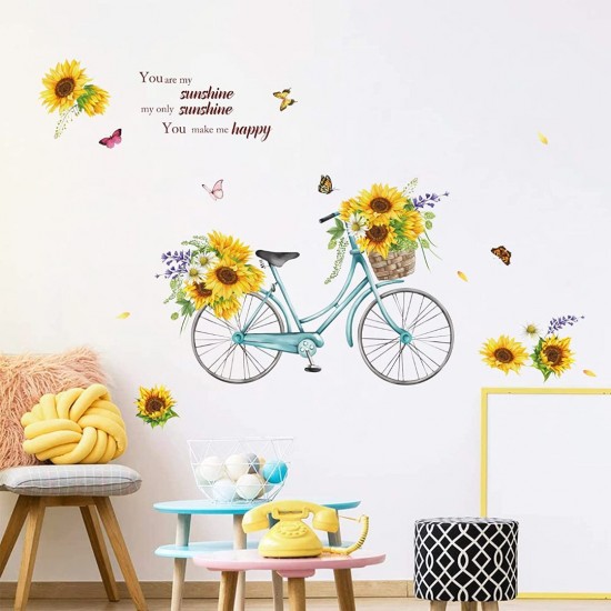 Sticker decorativ cu Bicicleta si flori, 120 cm, 1132STK