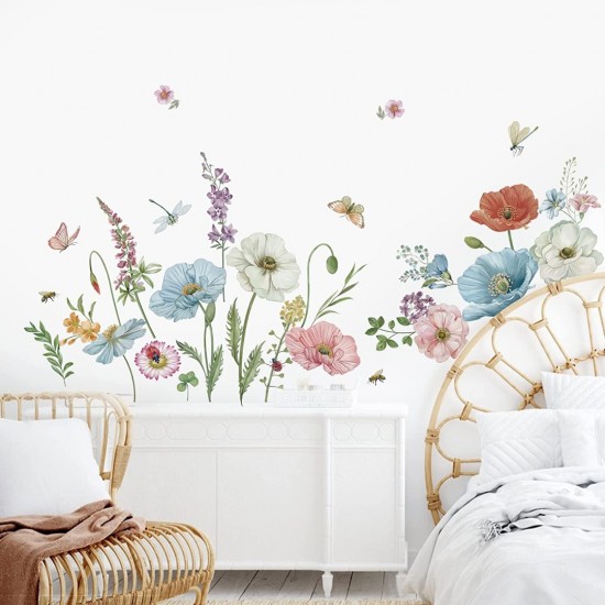 Sticker decorativ cu Flori albastre, 120 cm, 1137STK