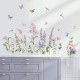 Sticker decorativ cu Flori mov cu fluturi, 120 cm, 1133STK