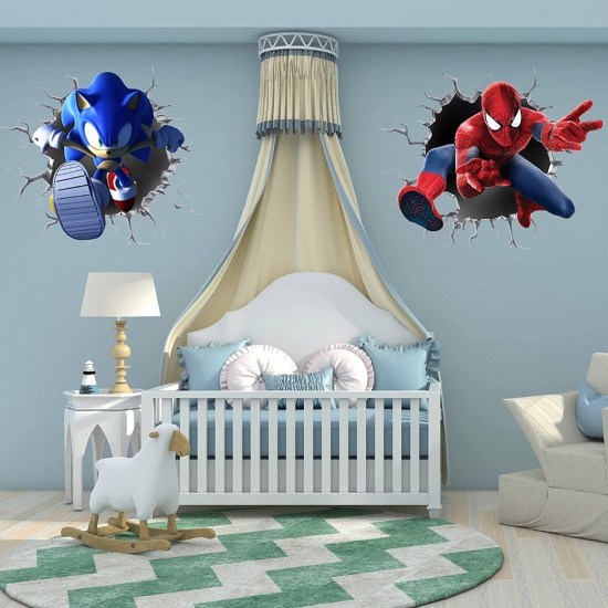 Sticker decorativ cu Sonic si Spiderman, 70 cm, 1116STK