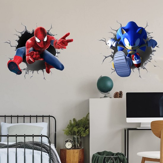 Sticker decorativ cu Sonic si Spiderman, 70 cm, 1116STK