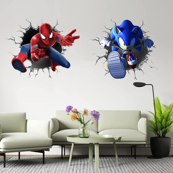 Sticker decorativ cu Sonic si Spiderman, 70 cm, 1116STK