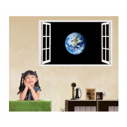 Sticker decorativ, fereastra 3D,  Planeta, 85 cm, 1038STK