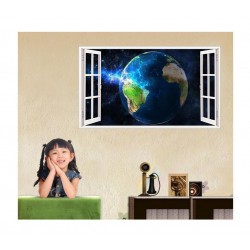 Sticker decorativ, fereastra 3D,  Planeta, 85 cm, 1040STK