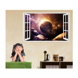Sticker decorativ, fereastra 3D,  Planeta, 85 cm, 1042STK