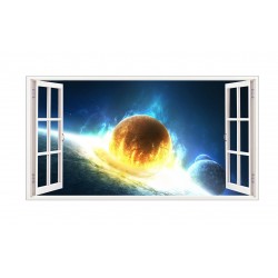 Sticker decorativ, fereastra 3D,  Planeta, 85 cm, 1044STK