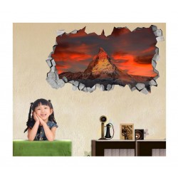 Sticker decorativ, gaura in perete 3D,  Munte, 85 cm, 188STK-1