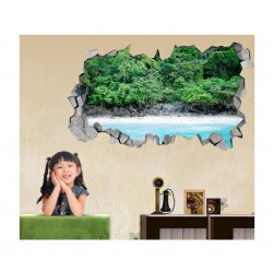 Sticker decorativ, gaura in perete 3D,  Padure, 85 cm, 182STK-1