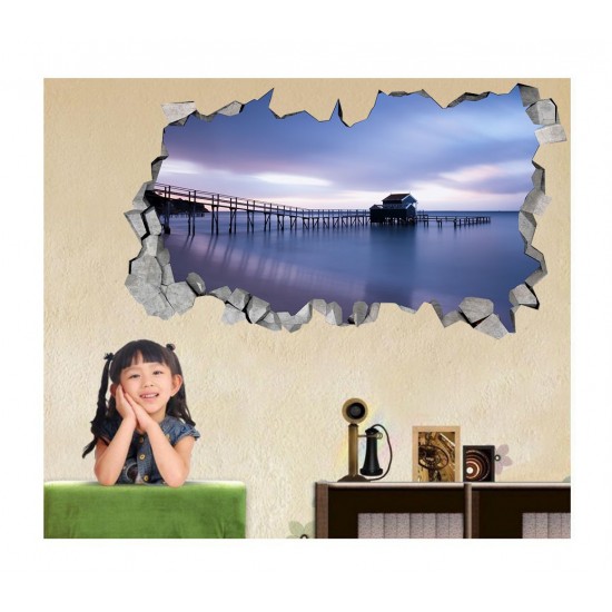 Sticker decorativ, gaura in perete 3D,  Plaja, 85 cm, 168STK-1