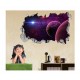 Sticker decorativ, gaura in perete 3D,  Planeta, 85 cm, 1035STK