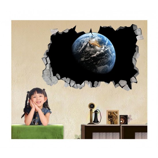 Sticker decorativ, gaura in perete 3D,  Planeta, 85 cm, 1036STK-3