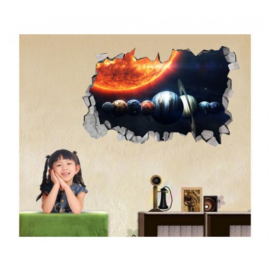 Sticker decorativ, gaura in perete 3D,  Planeta, 85 cm, 1037STK-1