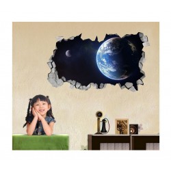 Sticker decorativ, gaura in perete 3D,  Planeta, 85 cm, 1039STK-2