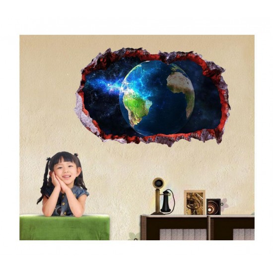 Sticker decorativ, gaura in perete 3D,  Planeta, 85 cm, 1040STK-1
