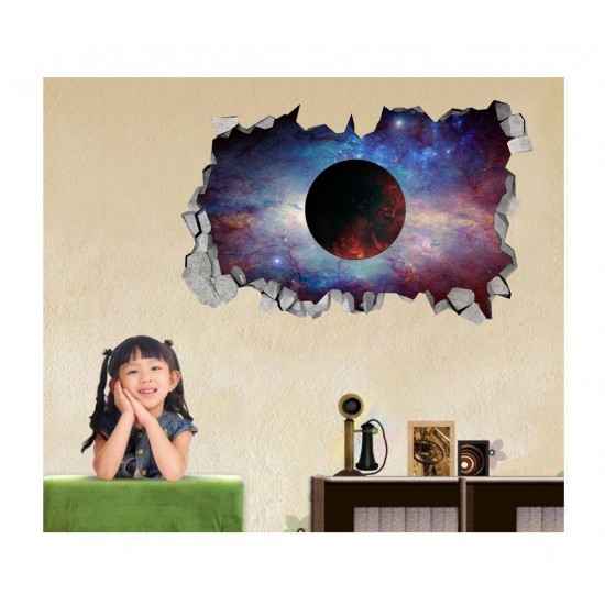 Sticker decorativ, gaura in perete 3D,  Planeta, 85 cm, 1043STK-2