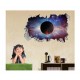 Sticker decorativ, gaura in perete 3D,  Planeta, 85 cm, 1043STK-2