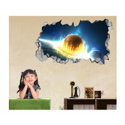 Sticker decorativ, gaura in perete 3D,  Planeta, 85 cm, 1044STK-2
