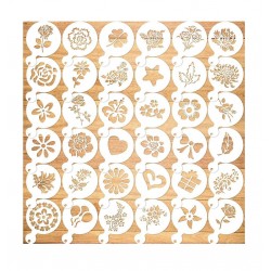 Set 50 de sabloane pentru decorarea parjiturilor, cafea, pentru pictura, Alb, 8.7 cm, A1427