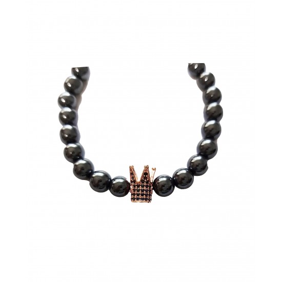 Bratara cu pietre naturale, Onix, Roz auriu, Crown, A4B140-1 Bratara cu pietre naturale, Onix, Roz auriu, Crown, A4B140-1