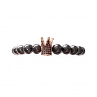 Bratara cu pietre naturale, Onix, Roz auriu, Crown, A4B140-1 Bratara cu pietre naturale, Onix, Roz auriu, Crown, A4B140-1
