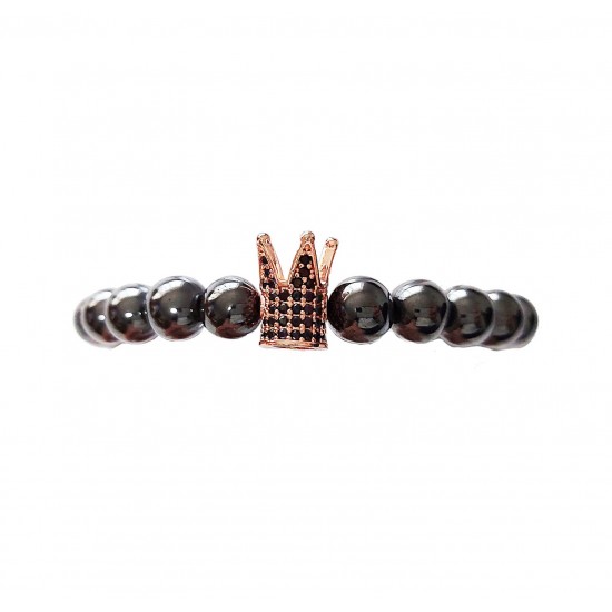 Bratara cu pietre naturale, Onix, Roz auriu, Crown, A4B140-1 Bratara cu pietre naturale, Onix, Roz auriu, Crown, A4B140-1
