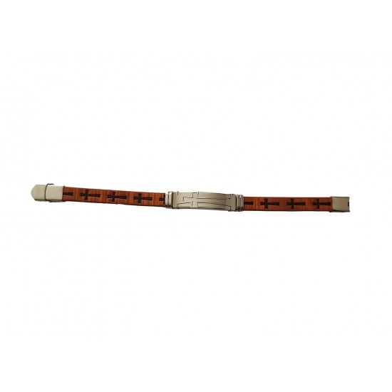 Bratara  din piele ecologica, Cruce, Inox, A4B102