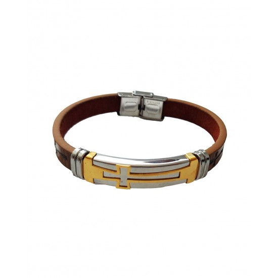 Bratara din piele ecologica, Cruce, Inox, A4B104