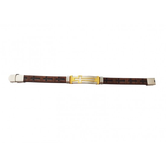 Bratara din piele ecologica, Cruce, Inox, A4B105